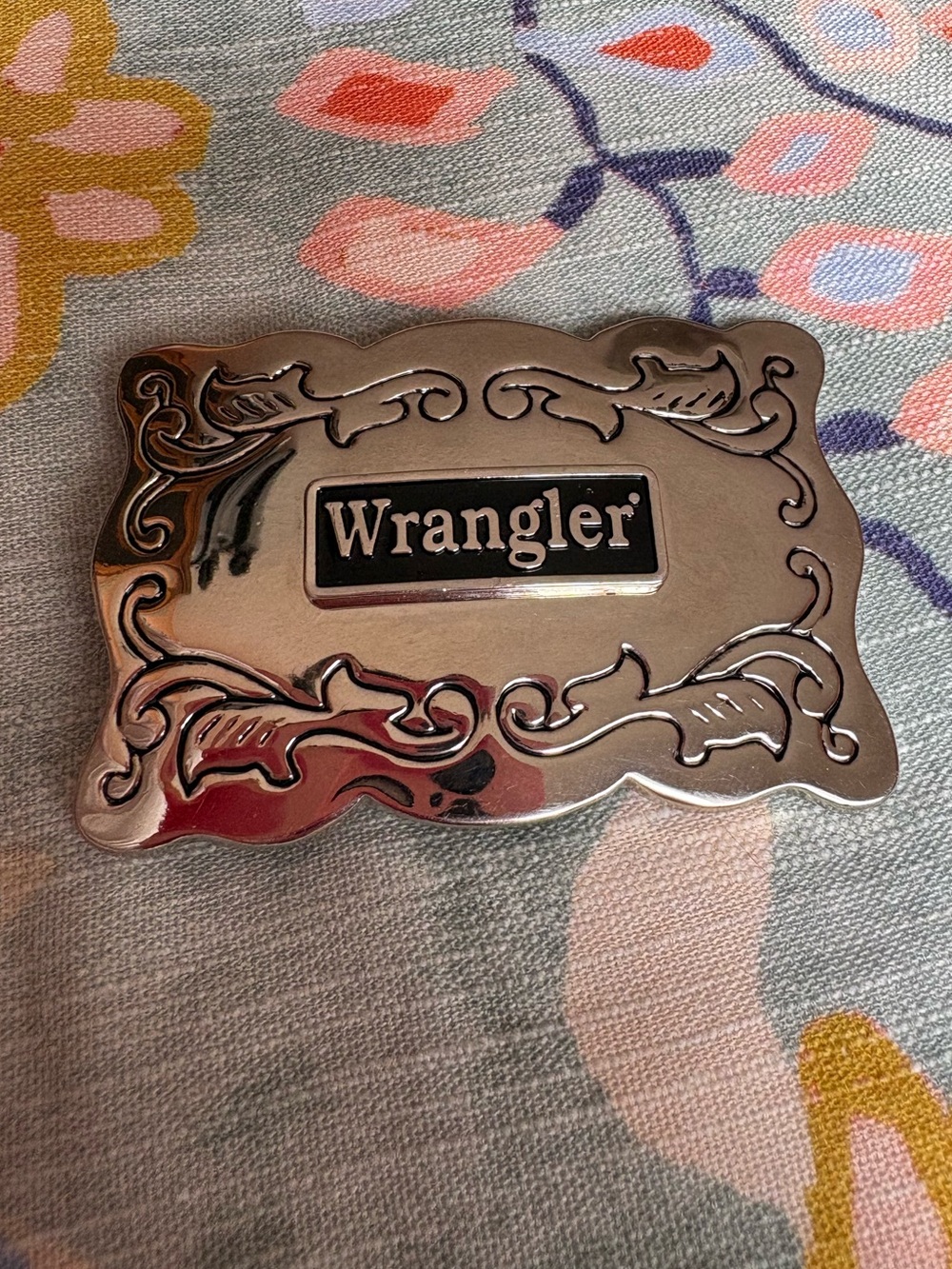 Wrangler Western Belt Buckle Silver Tone Scroll Buckle 🤠